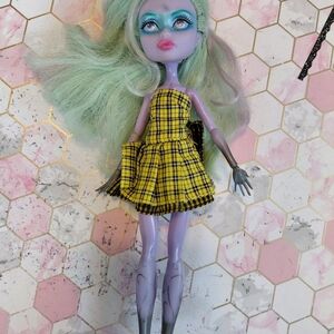 Plaid Yellow Dress Doll with Green Hair